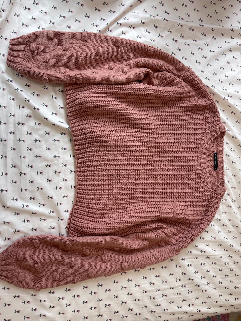 moon & madison Rose Pink Bobble Sleeve Crewneck Sweater